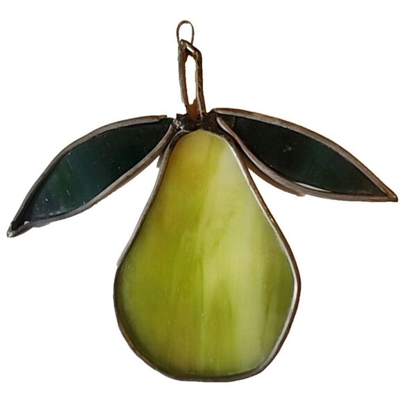 AS IS READ Stained Glass Pear Suncatcher Fruit Window Hanging Needs Repair - Picture 2 of 6